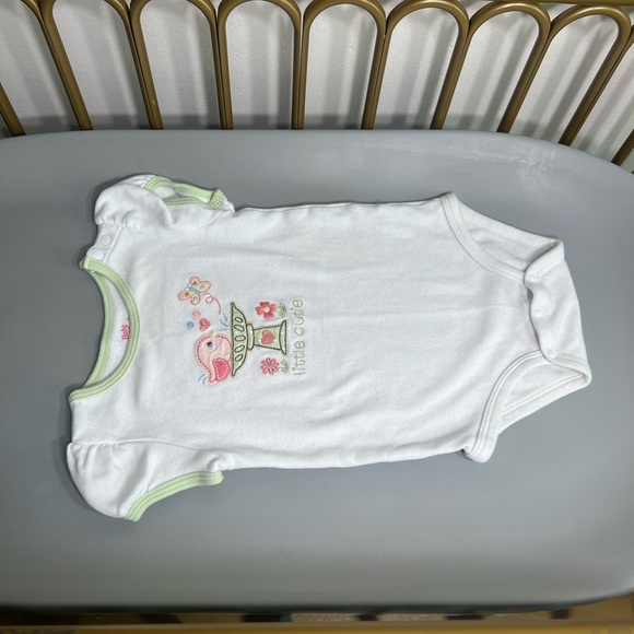 OshKosh B'gosh Other - Baby girl 12 months vintage Onesie bird bath embroidery with Green Trim no flaws